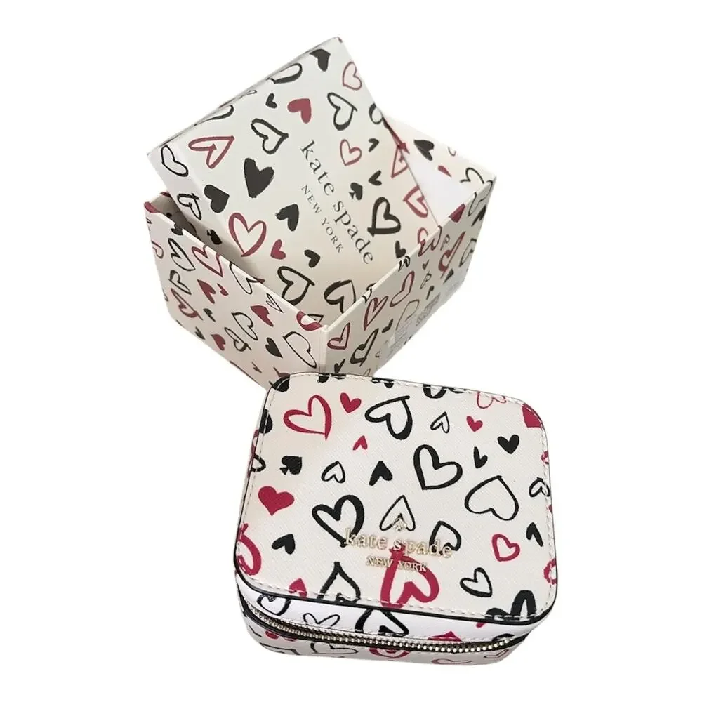 Kate Spade New York NIB Staci Scribble Hearts Boxed Travel Jewelry Holder